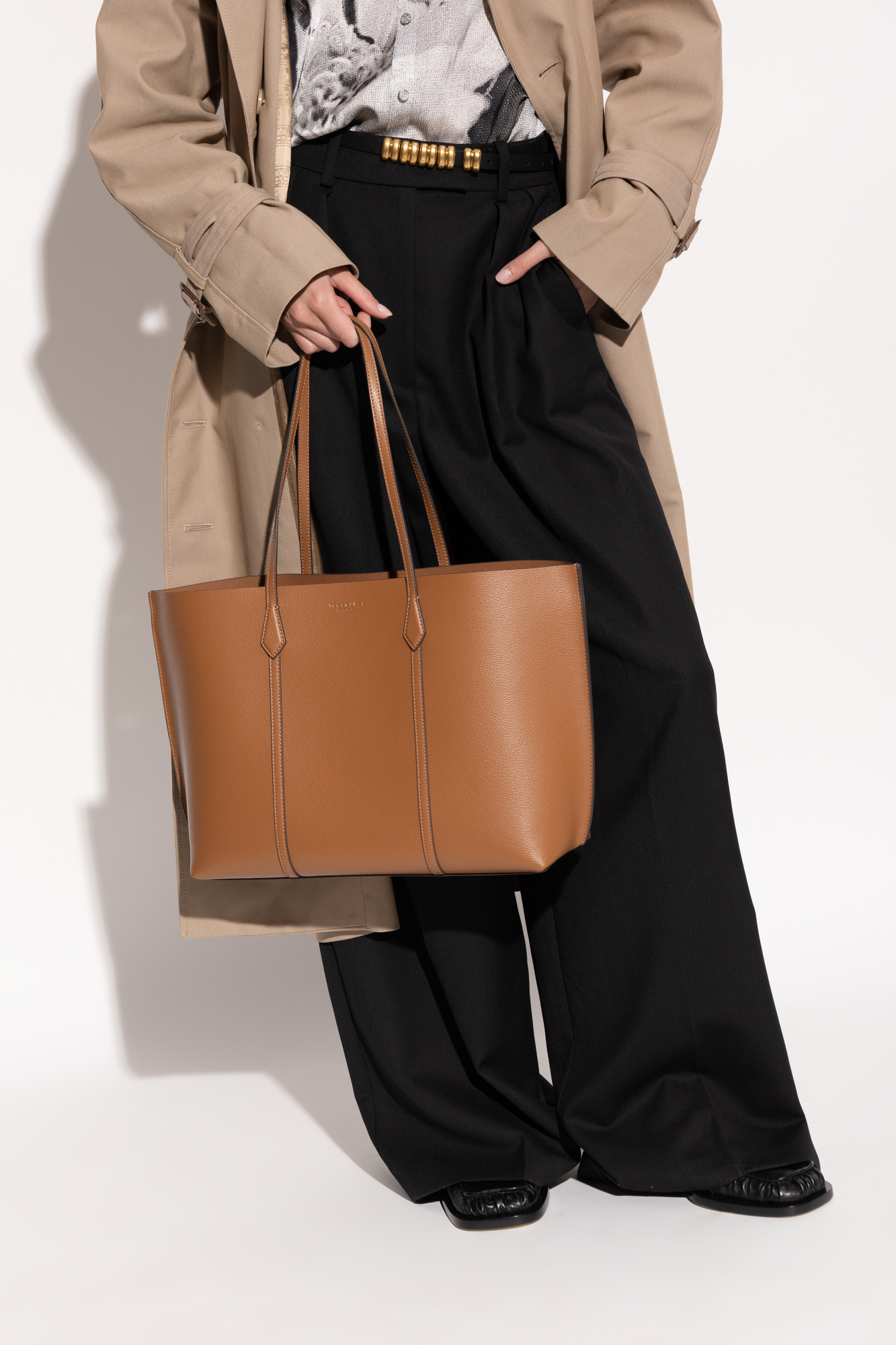 トートバッグ Tory Burch Perry Shopper Bag - Tory Burch - Cotton - Brown Tory Burch Tory Burch Perry Tote Bag - Tote Bags - Compare